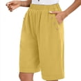 thumbnail image 1 of TRUBKH shorts for women athletic shorts for women cotton shorts for woman womens shorts casual bermuda shorts for women Cotton And Linen Casual Elastic Waist Mid Sleeved Shorts Yellow L, 1 of 8