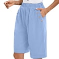 thumbnail image 1 of TRUBKH shorts for women athletic shorts for women cotton shorts for woman womens shorts casual bermuda shorts for women Cotton And Linen Casual Elastic Waist Mid Sleeved Shorts Blue L, 1 of 8