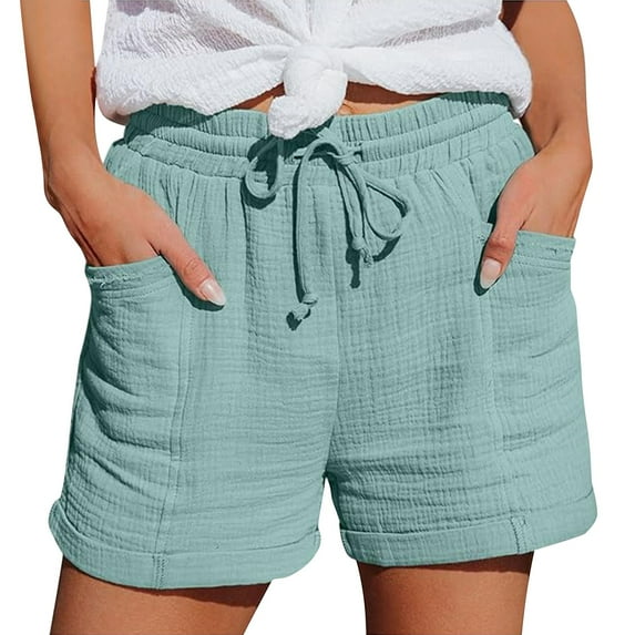 TRUBKH shorts for women athletic shorts for women drawstring shorts women linen shorts for women gauze shorts for women Casual High Waist Pants Straight Leg Sports Casual Loose Shorts Mint Green XL