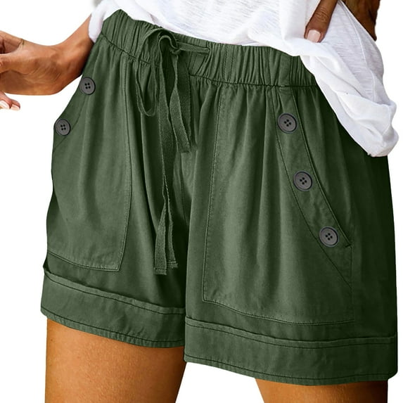 TRUBKH shorts for women athletic shorts for women linen shorts womens shorts casual bermuda shorts for women Summer Large Size Elastic Decorative Buttons Pocket Casual Shorts Green 3XL