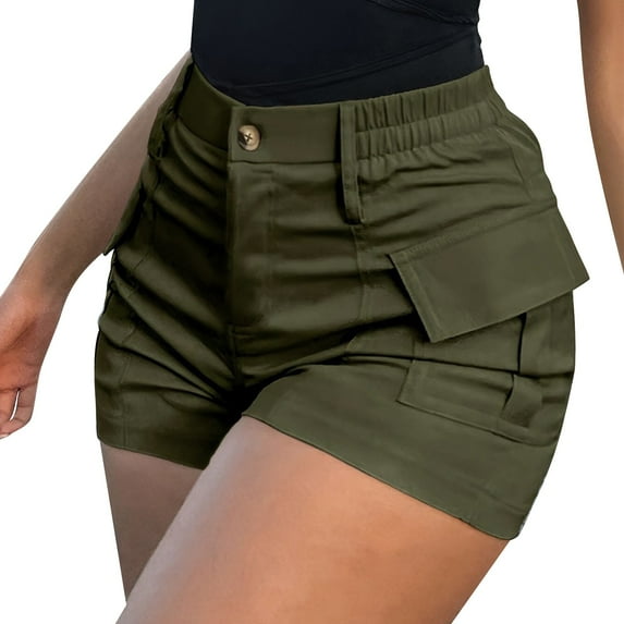 TRUBKH shorts for women athletic shorts for women linen shorts womens shorts casual bermuda shorts for women Women's High Waist Button Streetwear Cargo Shorts With Pockets Green M