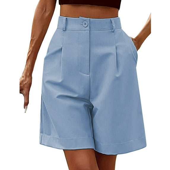 TRUBKH shorts for women drawstring shorts women bermuda shorts for women wide leg shorts for women long shorts for women Shorts Wide Leg Shorts Knee Length Shorts With Pockets Light Blue S