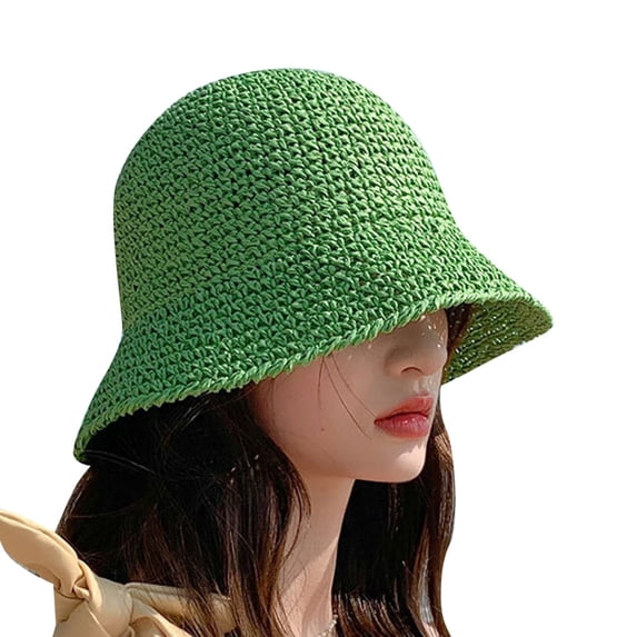 TRUBKH sunshade hats for women Wide Brim Sun Straw Hat Beach Cap Hat Adjustable Mesh Hat Packable Straw Fedora Panama UV Protection Wide Brim Sun Hat Beach Gardening with Band floppy hat Green M