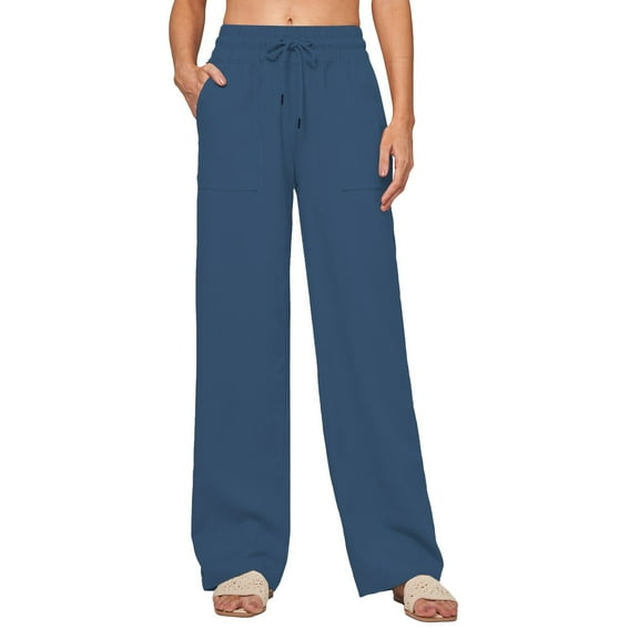 TRUBKH wide leg pants woman flowy pants for women boho palazzo pants for women high waisted wide leg jeans for women plus size wide leg pants for women Wide Leg Palazzo Pants Pants Blue 2XL