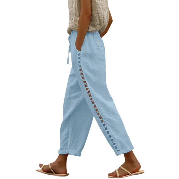 TRUBKH wide leg pants woman flowy pants for women plus size wide leg jeans wide leg palazzo pants for women wide leg jeans woman Pants Drawstring Capri Pants With Pockets Wide Leg Blue 2XL