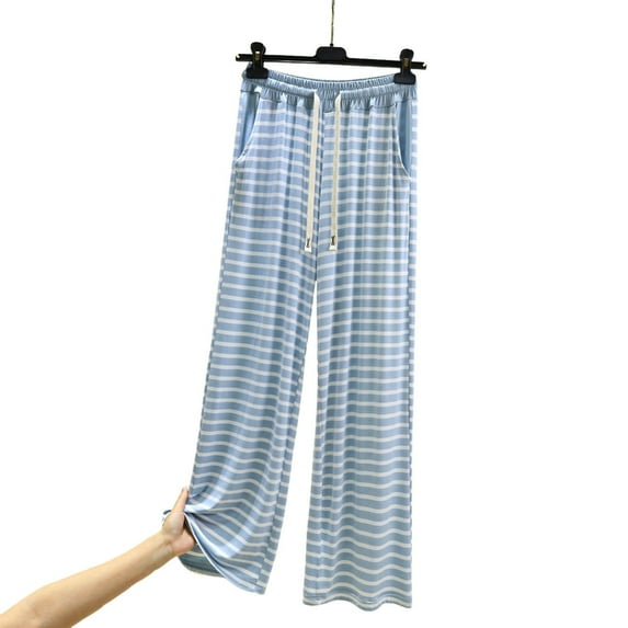 TRUBKH wide leg pants woman flowy pants for women women wide leg jeans plus size wide leg pants wide leg pants for women Striped Straight Leg Wide Leg Pants With A Drape Pockets Blue XL