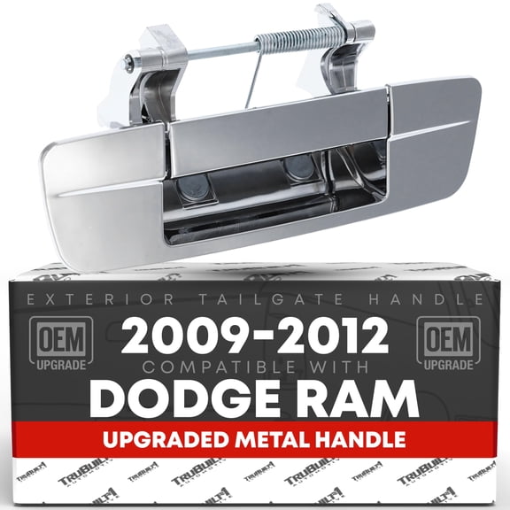 T1A Tailgate Handle Assembly, Upgraded Metal - Compatible with 2009-2012 Dodge Ram 1500, Ram 2500, Ram 3500 - Liftgate Latch Handle - All Chrome - OEM 55397292AB-ACHMT, 83203