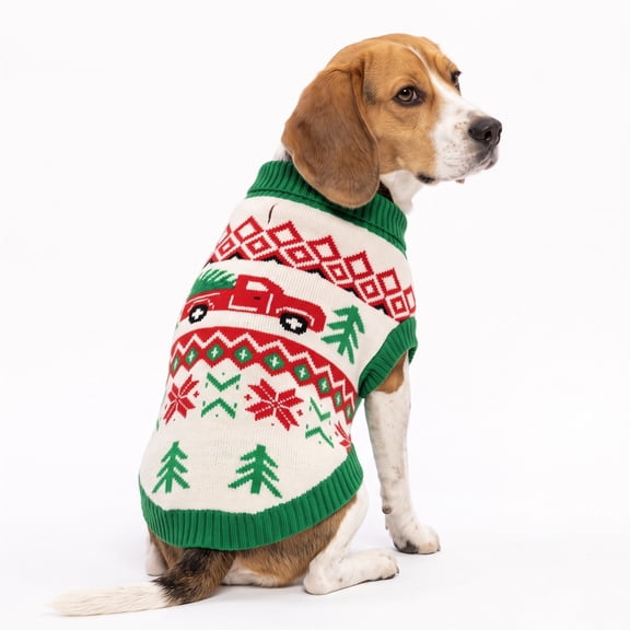 Vibrant Life Holiday Christmas Tree Truck Sweater for Dogs, Multicolor, Medium