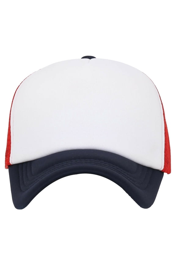 TRUCKER Baseball Cap Summer Mesh Hat Foam One Size Unisex Color Fashion Casual (7fc033_White/Red/Navy)