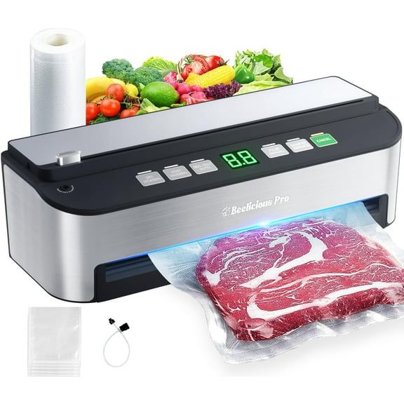 TRUE-Auto Vacuum Sealer Machine, 85KPA Fully Automatic 8-IN-1 Food Sealer with Bags Storage, Build-in Cutter, Moist Mode and Air Suction Hose, Sous Vide, Digital Countdown