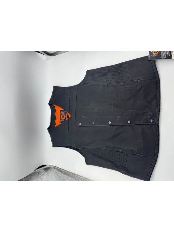 MENS STYLE LEATHER MOTORCYCLE VEST - SIZE: MEN 2XL - BLACK