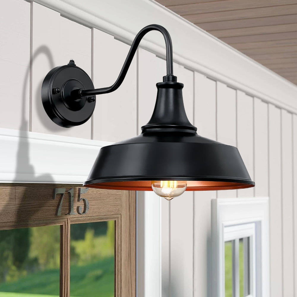 Matte Black Dimmable Farmhouse Outdoor Wall Sconce with Copper Interior