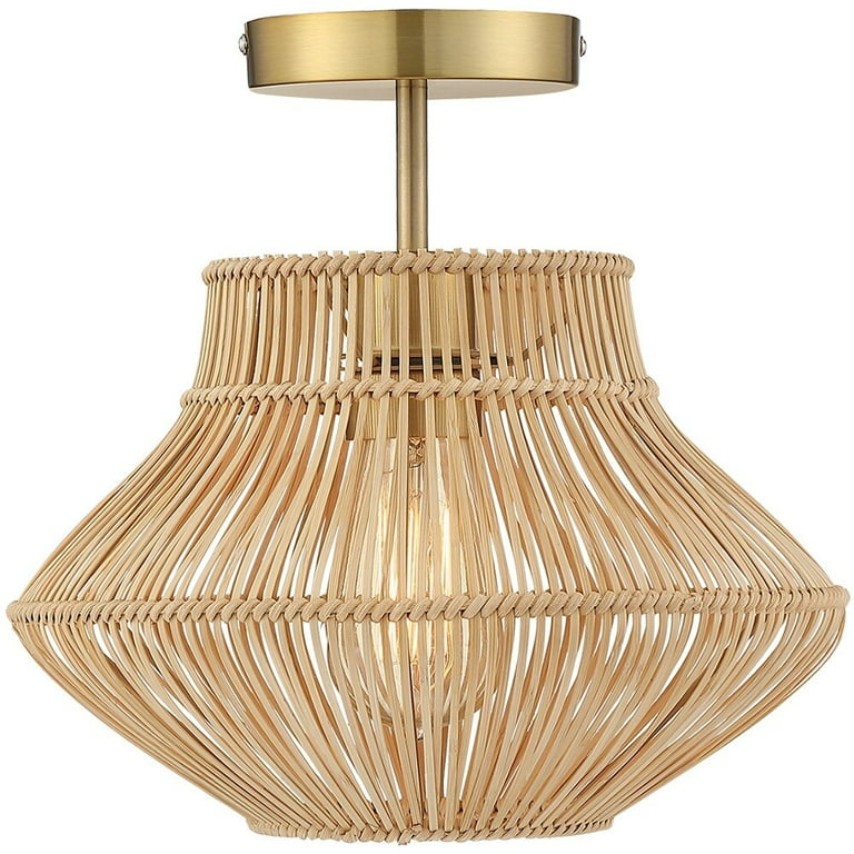 Rattan semi sale flush mount light