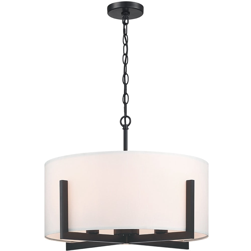 TRUE FINE Large 22 in. 4-Light Matte Black Bedroom Ceiling Chandelier Pendant Light with White ...