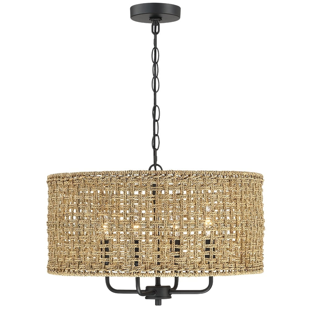 TRUE FINE 4 Light Bohemian Hand Woven Drum Chandelier W20