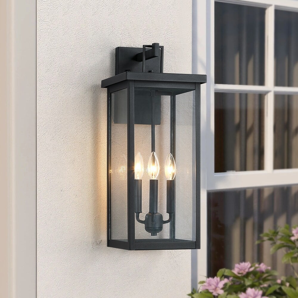 TRUE FINE Forti 3-Light Large Black Outdoor Wall Sconce Lantern Light - 22.5in H