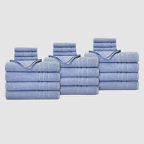 True Hue 24 Piece Cotton-Recycled Polyester Bleach Safe Bath Towel Set, Blue
