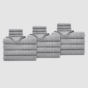True Hue 24 Piece Cotton-Recycled Polyester Bleach Safe Bath Towel Set, Grey