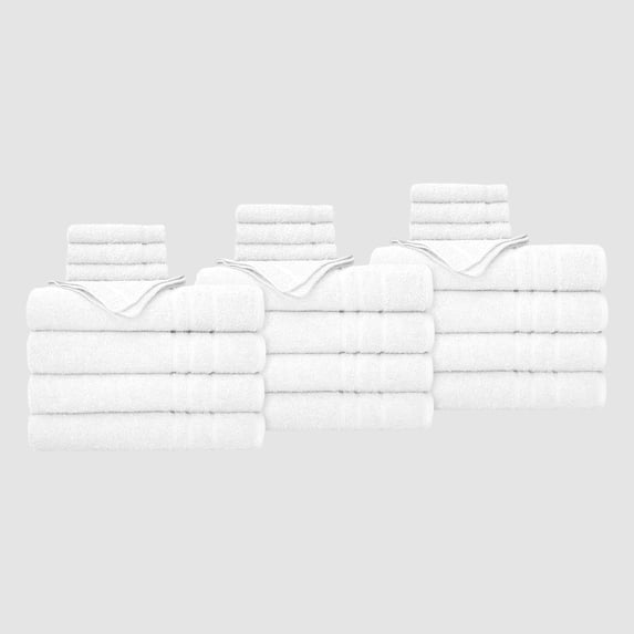 True Hue 24 Piece Cotton-Recycled Polyester Bleach Safe Bath Towel Set, White