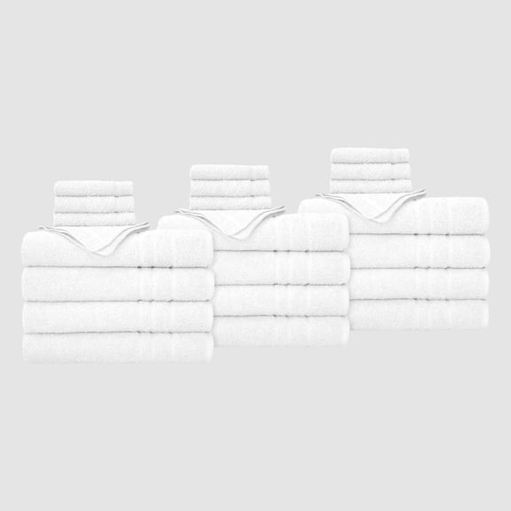 True Hue 24 Piece Cotton-Recycled Polyester Bleach Safe Bath Towel Set, White