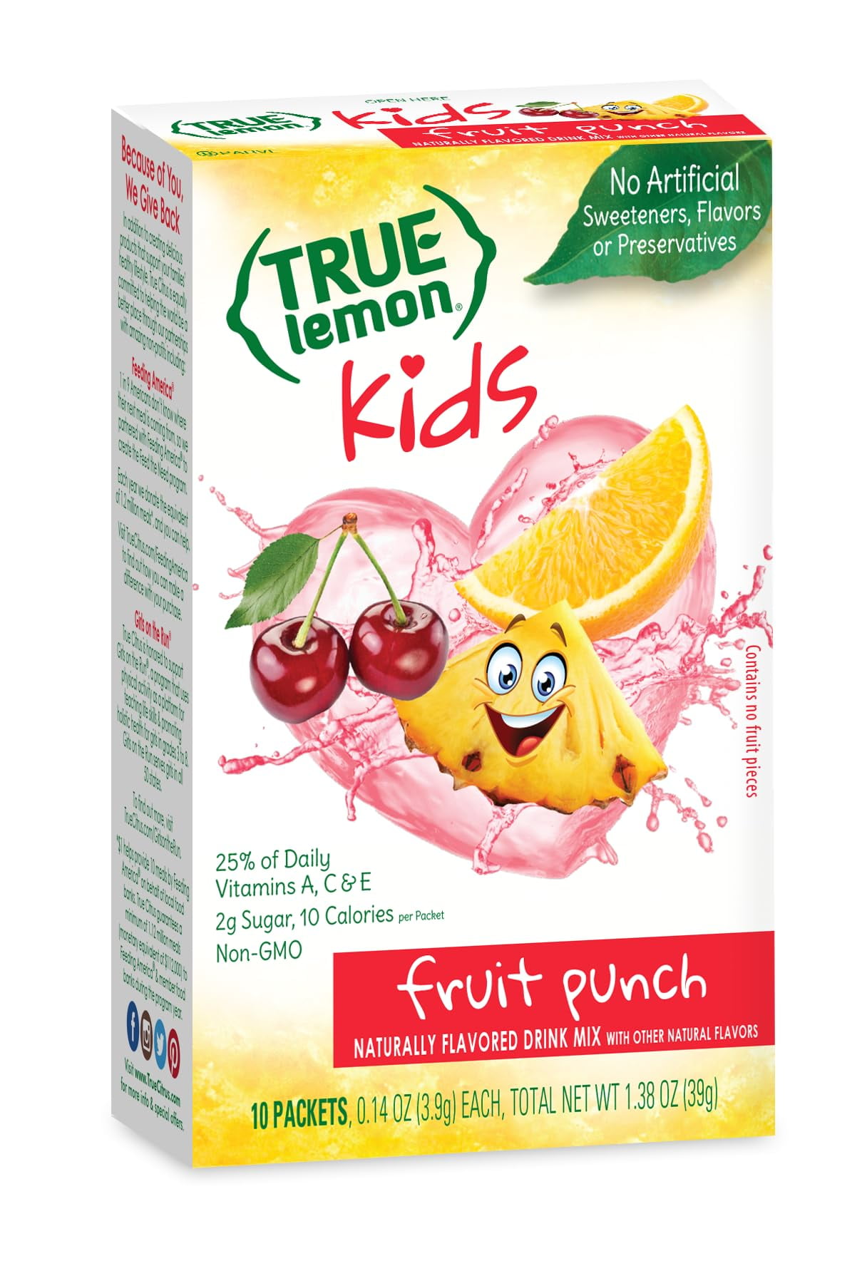 TRUE LEMON KIDS Fruit Punch (10 Packets) Hydration for Kids No Preservatives, No Artificial