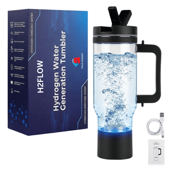 H2FLOW Hydrogen Water Tumbler | 3000 PPB Molecular H2 | Titanium/Platinum Electrodes | Leakproof Large Hydrogen Bottle 1000 mL
