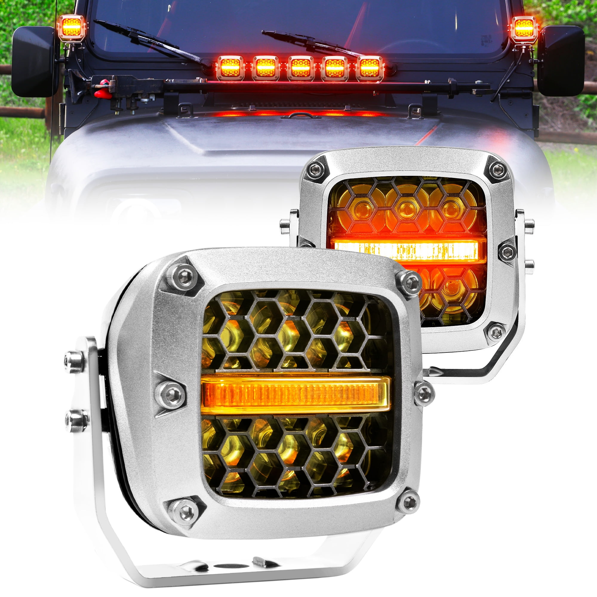 TRUE MODS 120W LED Pods Offroad Driving Light Cube [Amber Turn Signal  Marker Light] Off-Road Lights for UTV ATV Jeep Wrangler Truck Pick-Up Auto  -