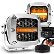 TRUE MODS 3" 120W LED Pods Offroad Driving Light Cube [Amber Turn Signal Marker Light] Off-Road Lights for UTV ATV Jeep Wrangler Truck Pick-Up Auto - Chrome