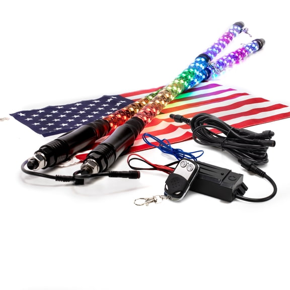 TRUE MODS 2pc 3ft Spiral RGB LED Whip Light for UTV ATV [Bluetooth App] Off Road Waterproof LED Lighted Whip CB Antenna Pole Stick for RZR Can-Am Polaris SxS 4x4 Quad Dune Buggy 4 Wheeler Accessories