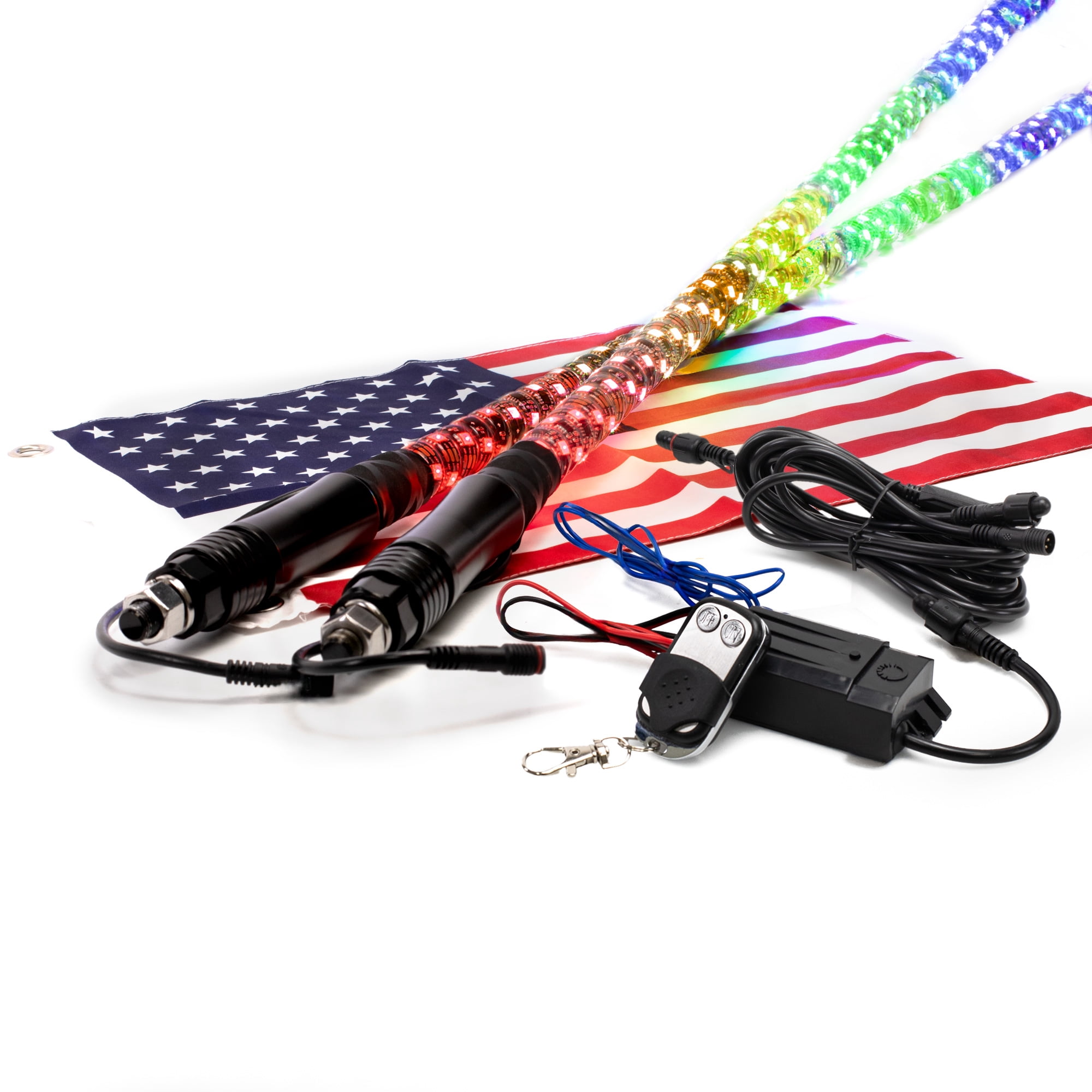 TRUE MODS 2pc 4ft Spiral RGB LED Whip Light for UTV ATV [Bluetooth App] Off Road Waterproof LED Lighted Whip CB Antenna Pole Stick for RZR Can-Am Polaris SxS 4x4 Quad Dune Buggy 4 Wheeler Accessories