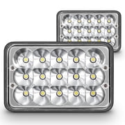 TRUE MODS 2pc 4x6 LED Headlights [45W] [H4 Socket] [Chrome-Finish] [High/Low Sealed Beam] H4652 H4666 H6545 H4651 H4656 4x6 LED Headlight for Peterbilt Kenworth Trucks Ford Van & More
