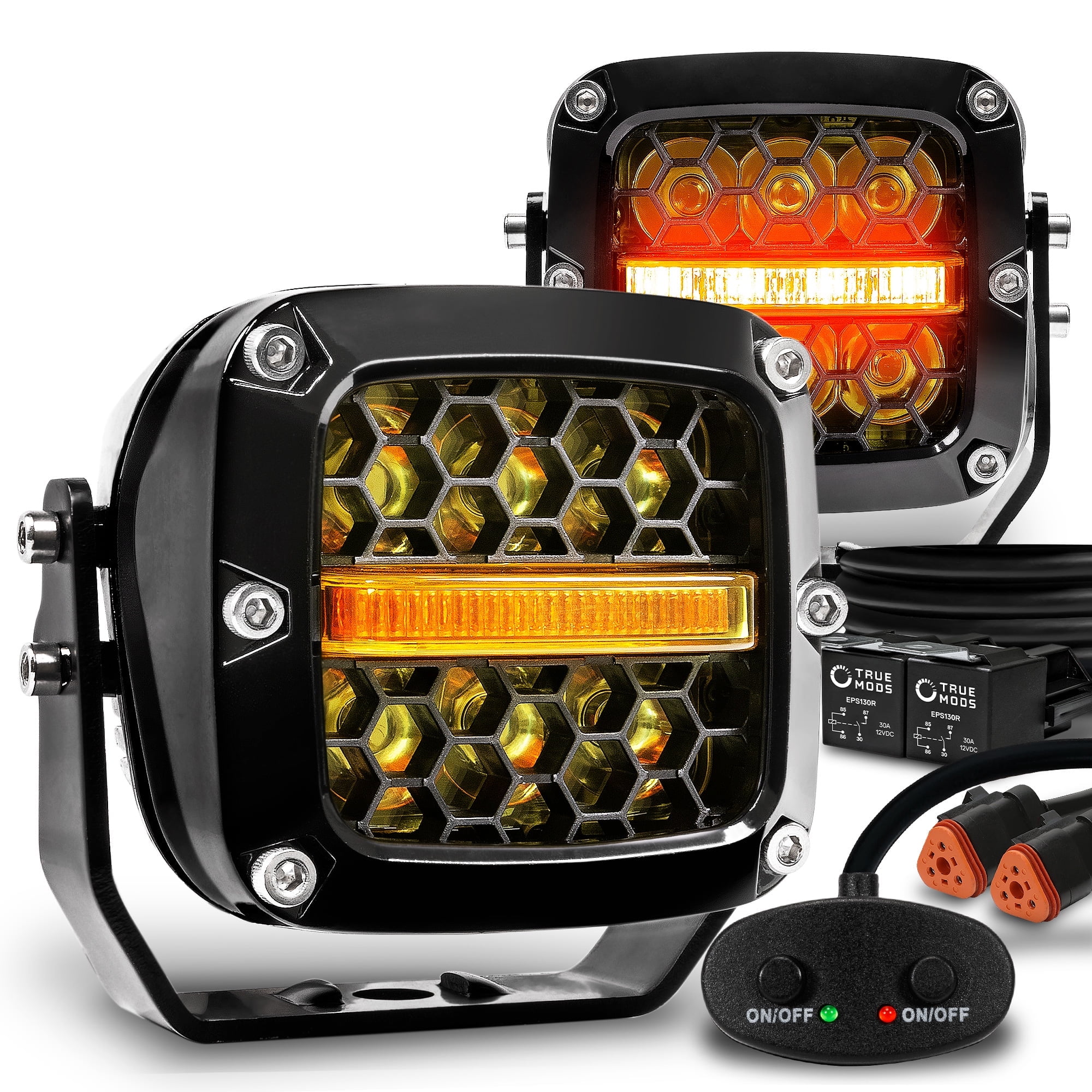TRUE MODS 3" 120W Amber LED Pods Offroad Driving Ditch Light Cube [Amber Turn Signal Marker Light] Off-Road Fog Lights for UTV ATV Jeep Wrangler Truck Pick-Up Auto - Black