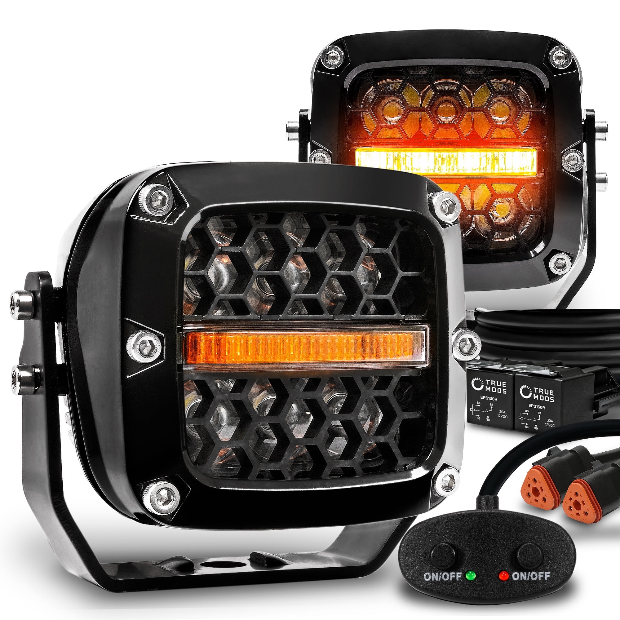 TRUE MODS 3" 120W LED Pods Offroad Driving Ditch Light Cube [Amber Turn Signal Marker Light] Off-Road Fog Lights for UTV ATV Jeep Wrangler Truck Pick-Up Auto - Black