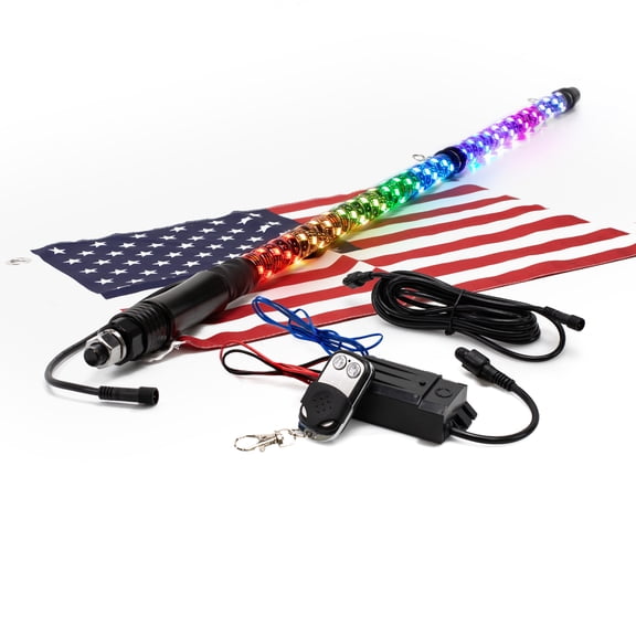 TRUE MODS 3ft Spiral RGB LED Whip Light for UTV ATV [Bluetooth App] Off Road Waterproof LED Lighted Whip CB Antenna Pole Stick for RZR Can-Am Polaris SxS 4x4 Quad Dune Buggy 4 Wheeler Accessories