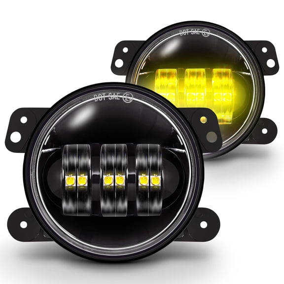 TRUE MODS 60W Amber 4 Inch Round LED Fog Lights Replacement for 2007-2018 Jeep Wrangler JK JKU 2018-2026 Wrangler JL JLU Gladiator JT Rubicon Sahara Plastic Front Bumper Light Off-Road Driving Lamp