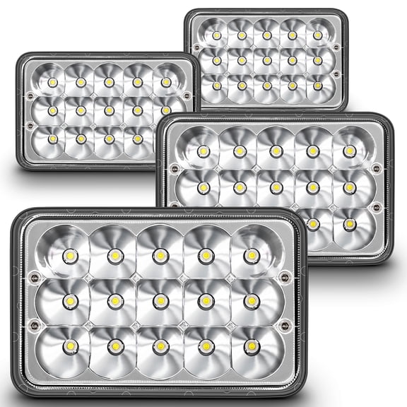TRUE MODS 4pc 4x6 LED Headlights [45W] [H4 Socket] [Chrome-Finish] [High/Low Sealed Beam] H4652 H4666 H6545 H4651 H4656 4x6 LED Headlight for Peterbilt Kenworth Trucks Ford Van & More