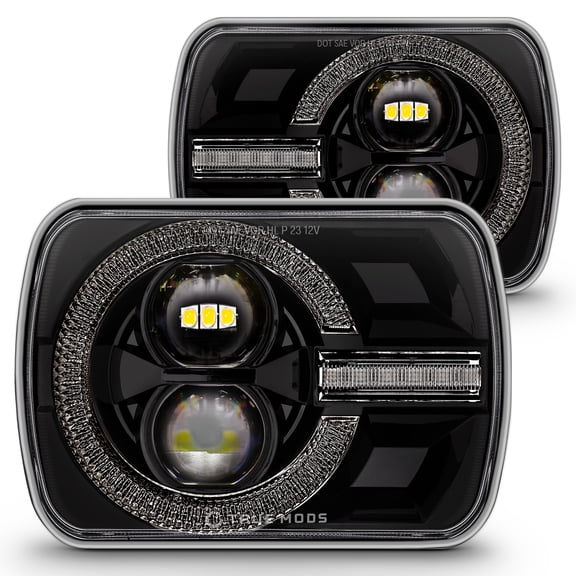 TRUE MODS 5x7 7x6 Inch H6054 Black LED Headlights Sealed Beam Replacement for Jeep Wrangler YJ Cherokee XJ [DOT Approved] [Turn Signal] Ford Econoline Chevy Express GMC Savana Dodge Van TOYOTA Pickup