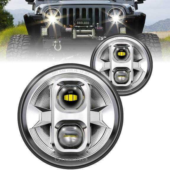 TRUE MODS 7 Inch LED Headlights Round H6024 [DOT-Approved] [High Low Sealed Beam] Compatible w/ Jeep Wrangler