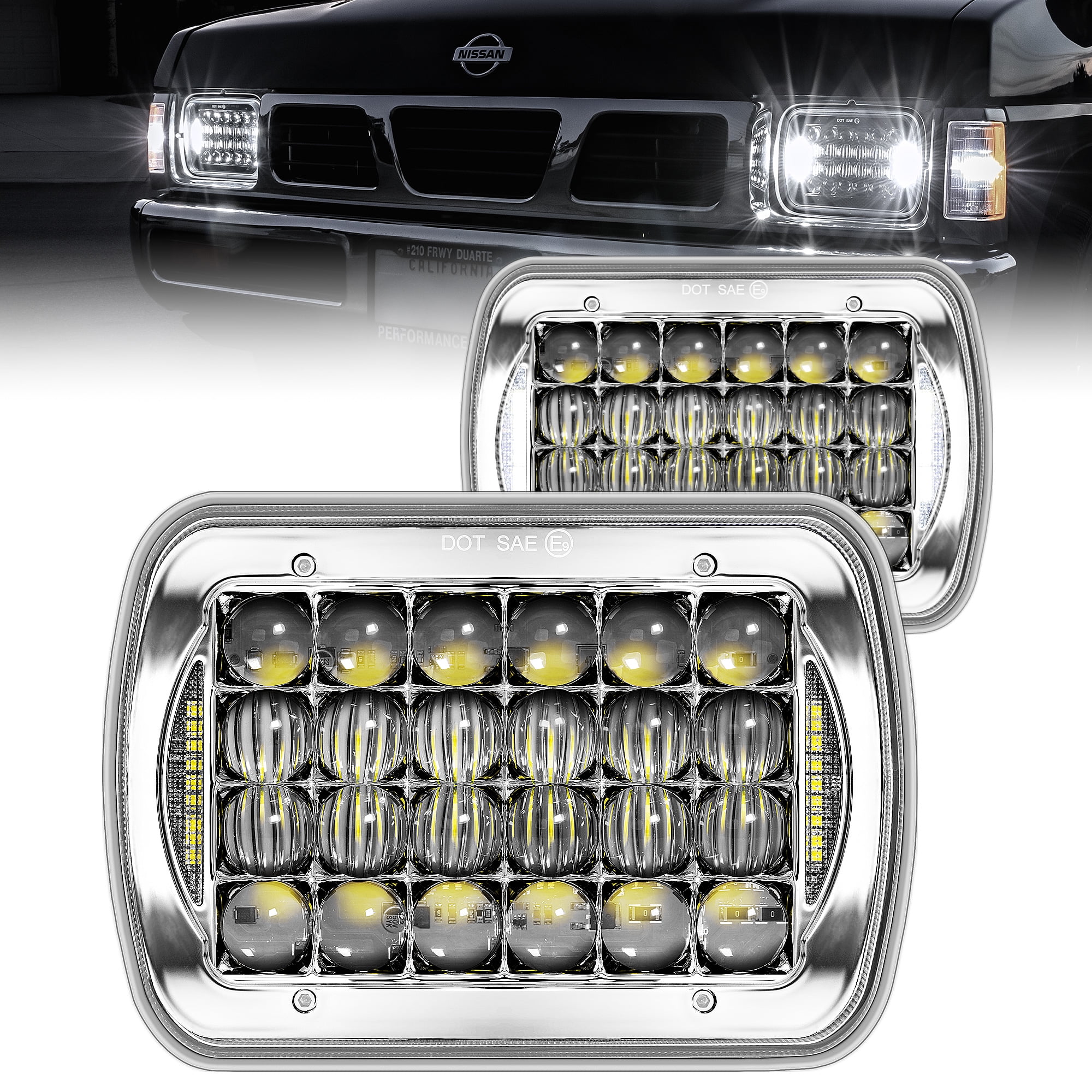 TRUE MODS 7x6 5x7 H6054 LED Headlights for Jeep Wrangler YJ Cherokee XJ