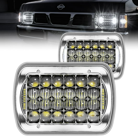 TRUE MODS 7x6 5x7 H6054 LED Headlights for Jeep Wrangler YJ Cherokee XJ Comanche MJ J10 J20 Wagoneer Ford Chevy Chevrolet GMC Nissan Toyota [DRL] [Hi/Low Sealed Beam] [Chrome-Finish]