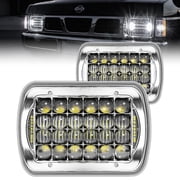 TRUE MODS 7x6 5x7 H6054 LED Headlights for Jeep Wrangler YJ Cherokee XJ Comanche MJ J10 J20 Wagoneer Ford Chevy Chevrolet GMC Nissan Toyota [DRL] [Hi/Low Sealed Beam] [Chrome-Finish]