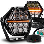 TRUE MODS 80W 5" Round LED Pods Offroad Light Pair Set [Side Shooter Optics] [Amber Turn Signal Marker Light] Off-Road Fog Driving Lights for UTV ATV Jeep Wrangler SxS 4x4 Truck Pick-Up Auto - Black