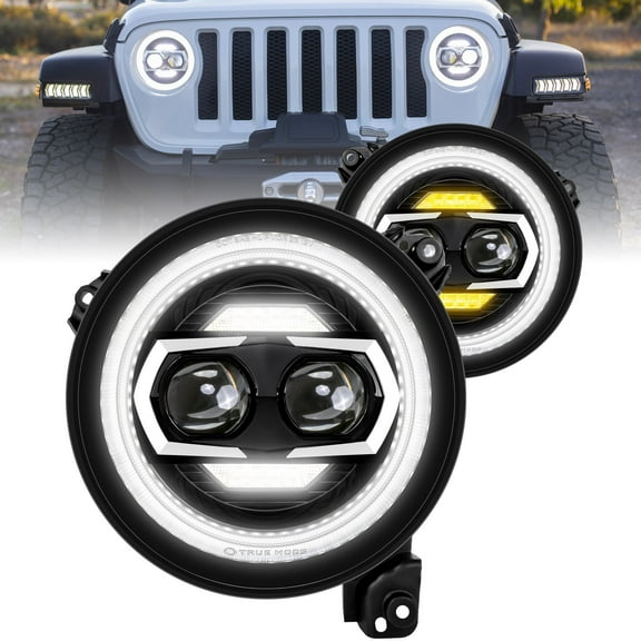 TRUE MODS 9" Round LED Headlights Compatible with Jeep Wrangler JL Gladiator JT 2018-2023 Accessories [DOT Approved] [HALO DRL] [Turn Signals]