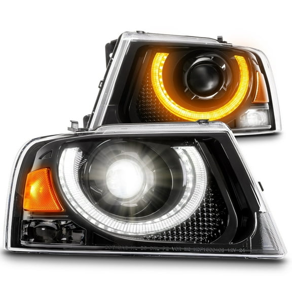 TRUE MODS Black LED Headlight Assembly Replacement for 2004-2008 Ford F150 06-08 Lincoln Mark LT Pickup Truck DOT Approved Amber Turn Signal Driver Passenger High Low Beam Projector Headlamp Housing