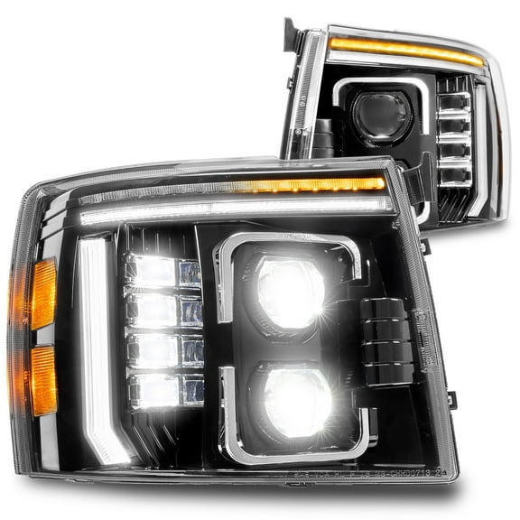 TRUE MODS Black LED Headlight Assembly Replacement for 2007-2014 Chevy Silverado 1500 2500 3500 2500HD 3500HD [DOT Approved] DRL Amber Sequential Turn Signal Chevrolet Driver Passenger Headlamp Bulb
