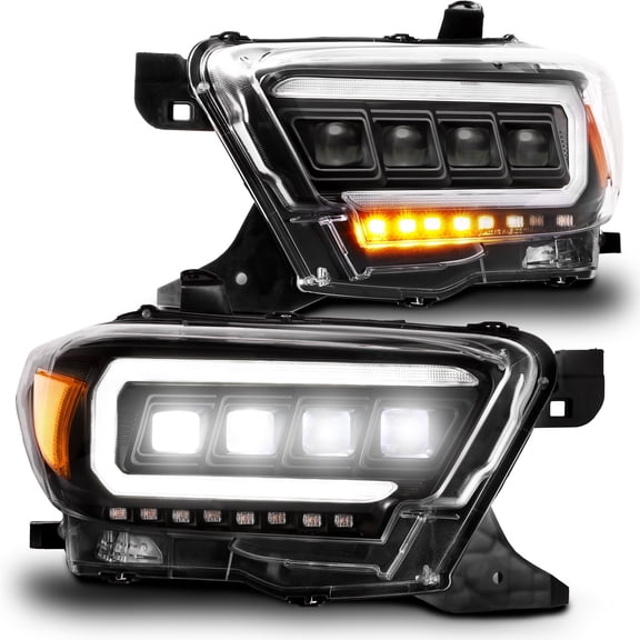 TRUE MODS Full LED Headlight Assembly Replacement for 2016-2023 Toyota Tacoma w/ Halogen Bulb DRL [DOT] Sequential Turn Signal Custom Aftermarket Driver Passenger Head Light High Low Beam Projector