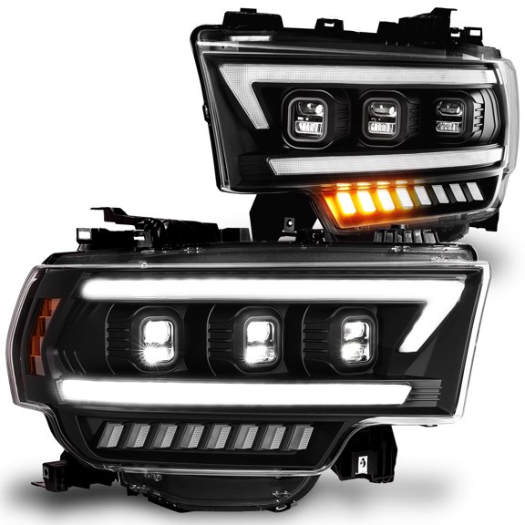 TRUE MODS Full LED Headlight Assembly Replacement for 2019-2024 Dodge Ram 2500 3500 w/OE Halogen Bulb DOT Sequential Turn Signal Custom Aftermarket Driver Passenger Head Lamp High Low Beam Projector