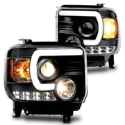 TRUE MODS Projector Optic Headlight Assembly Replacement for 2014-2015 GMC Sierra 1500 2500 3500 HD w/OE Halogen [DOT] Custom Aftermarket Front Driver Passenger High Low Beam Turn Signal Head Light