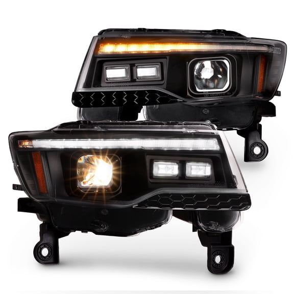 TRUE MODS Projector Optic Headlight Assembly Replacement for 2014-2021 Jeep Grand Cherokee w/Stock Halogen Head Light [DOT] Custom Aftermarket Headlamp Front High Low Beam Sequential Turn Signal Lamp