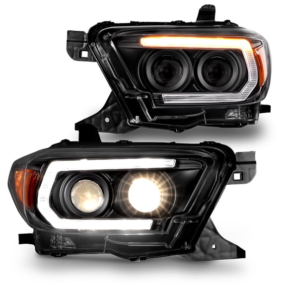 TRUE MODS Projector Optic Headlight Assembly Replacement for 2016-2023 Toyota Tacoma w/LED DRL [DOT] LED Amber Sequential Turn Signal Custom Aftermarket Driver Passenger Head Light High Low Beam
